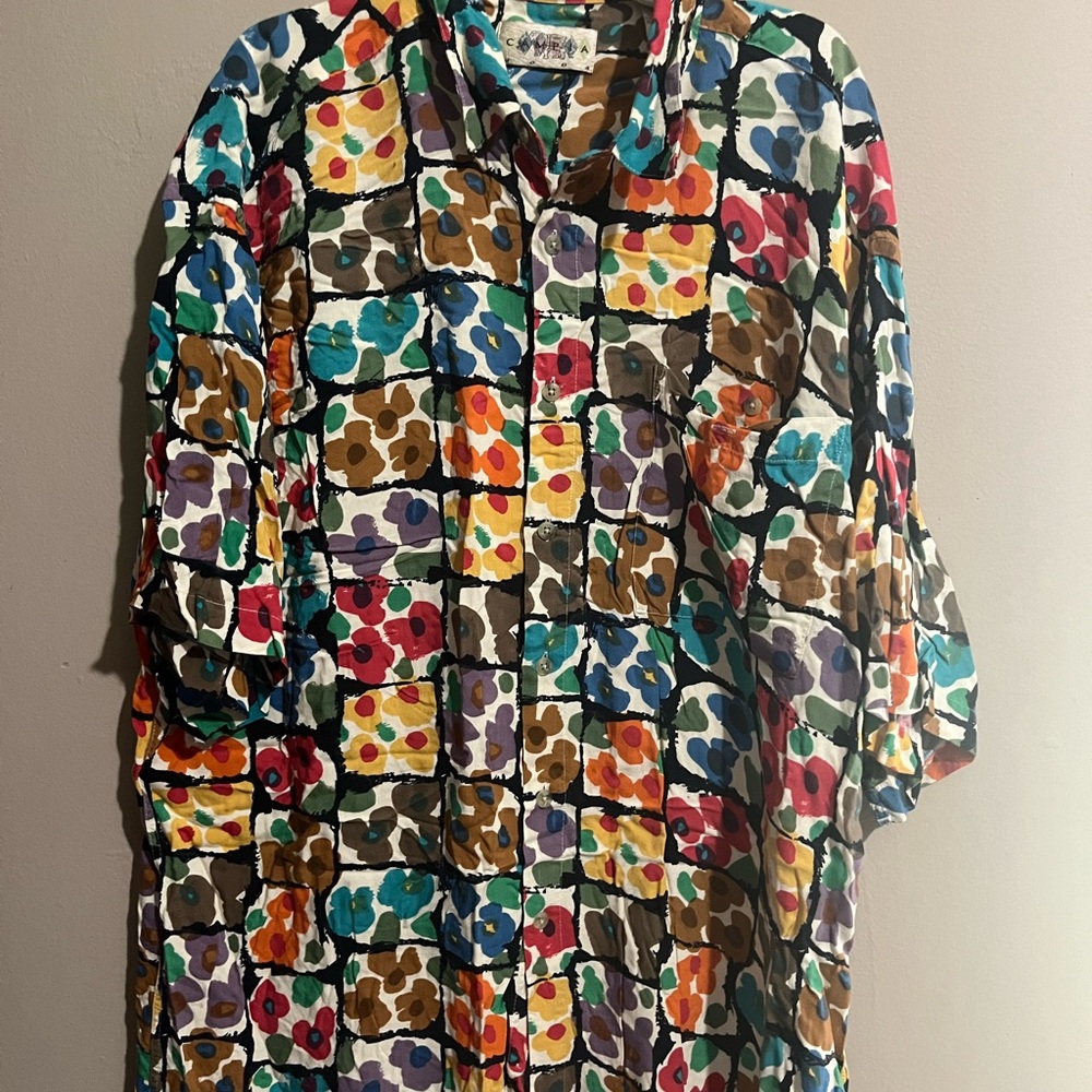 Campa Moda Men's Floral Print Hawaiian Button Up Short Sleeve Shirt/Sz medium